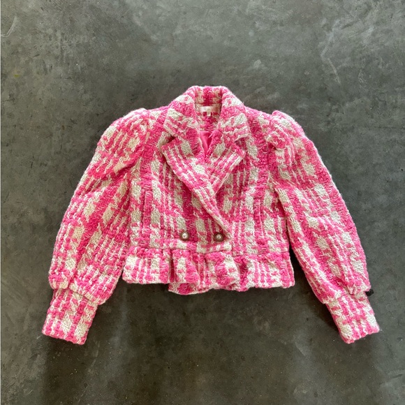 LOVESHACKFANCY Braelynn Cropped Checked Wool-blend Tweed Jacket - Picture 2 of 7